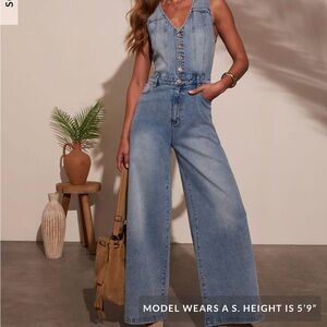 New with tags. Vici Ziggy Denim Jumpsuit with Front Button Closure Medium